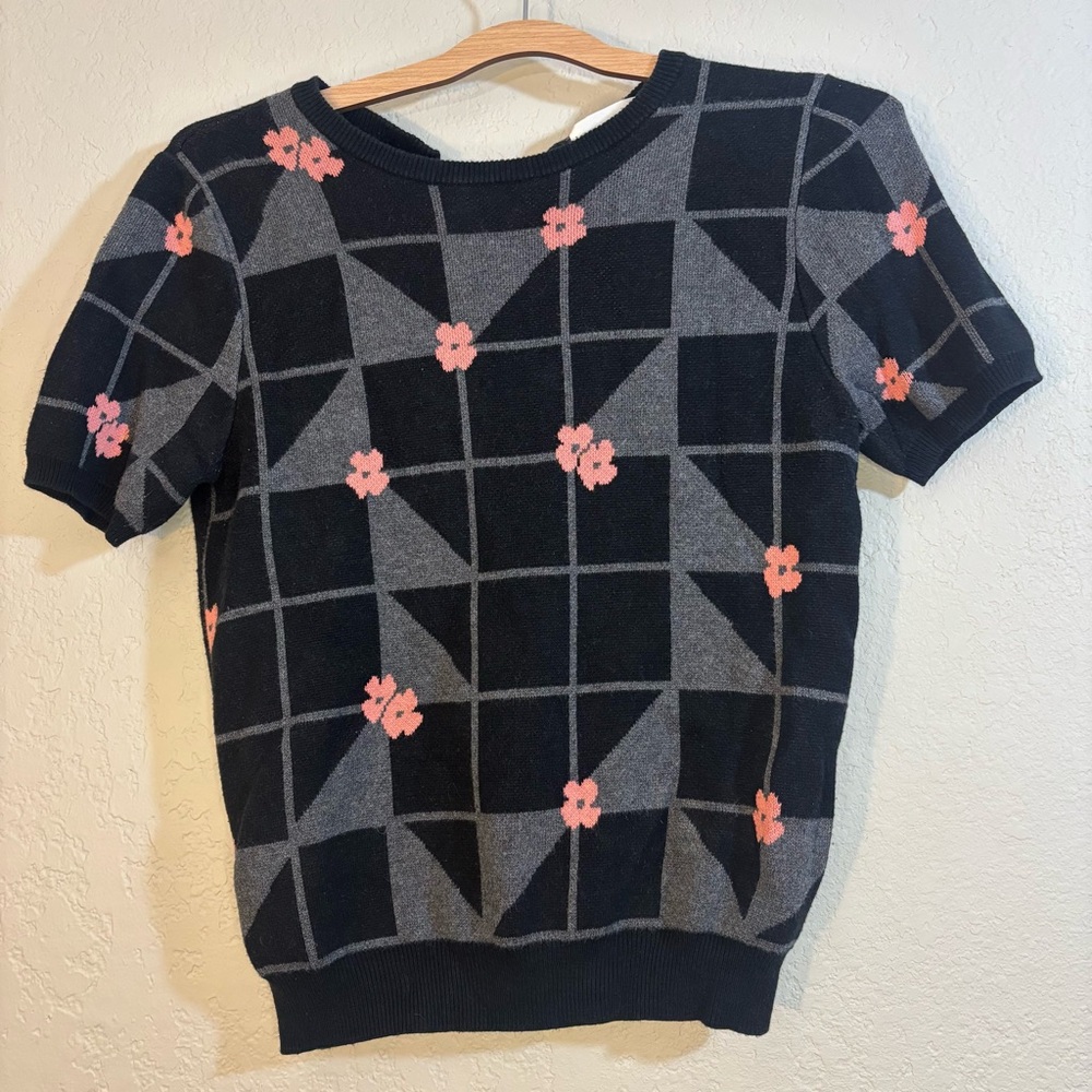 Corey Lynn Carter Floral Abstract Sweater Puff Sleeve Size S